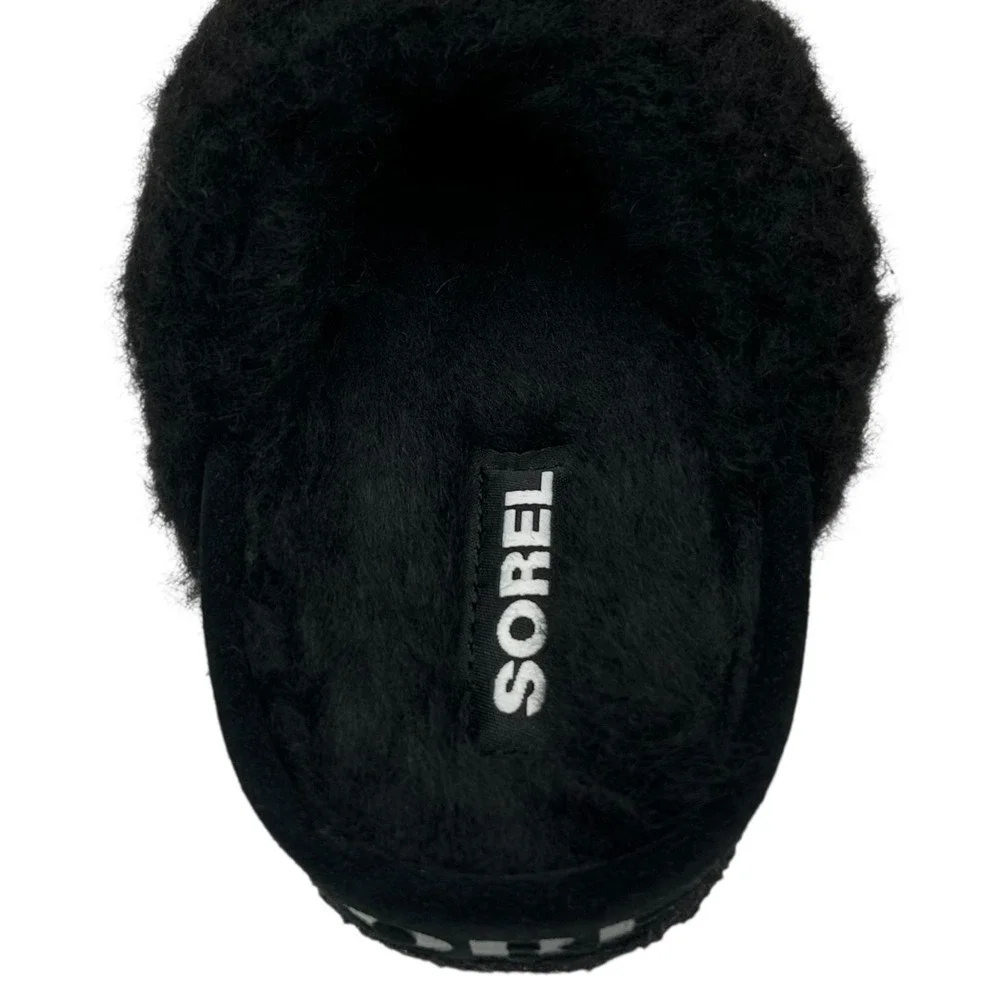 SOREL Nakiska Youth‎ Girls Faux Fur Slippers Size 2 Black Gold Animal Print Warm